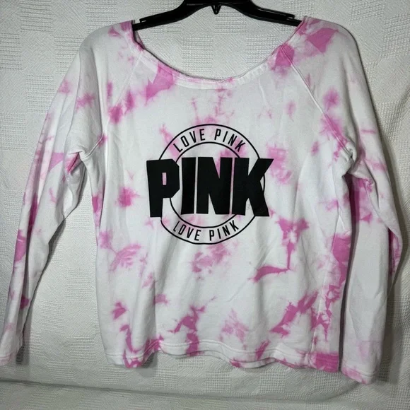 Victoria's Secret Pink Shirt Tie Dye Crew Off Shoulder Shirt Blouse Size Small - Picture 5 of 9